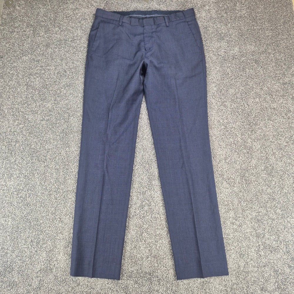 BOSS Hugo Boss Genesis2 Pants Mens 32R Blue Glen Plaid 100% Virgin Wool Trousers